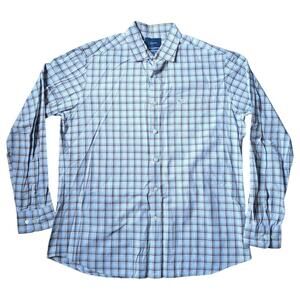 Faconnable Shirt‎ Mens XL Blue Brown Plaid Button Up Long Sleeve Deauville Club